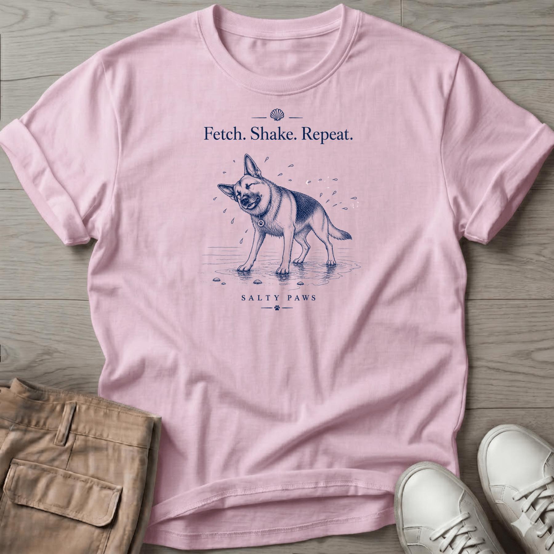 Shepherd Fetch. Shake. Repeat. Dog T-Shirt