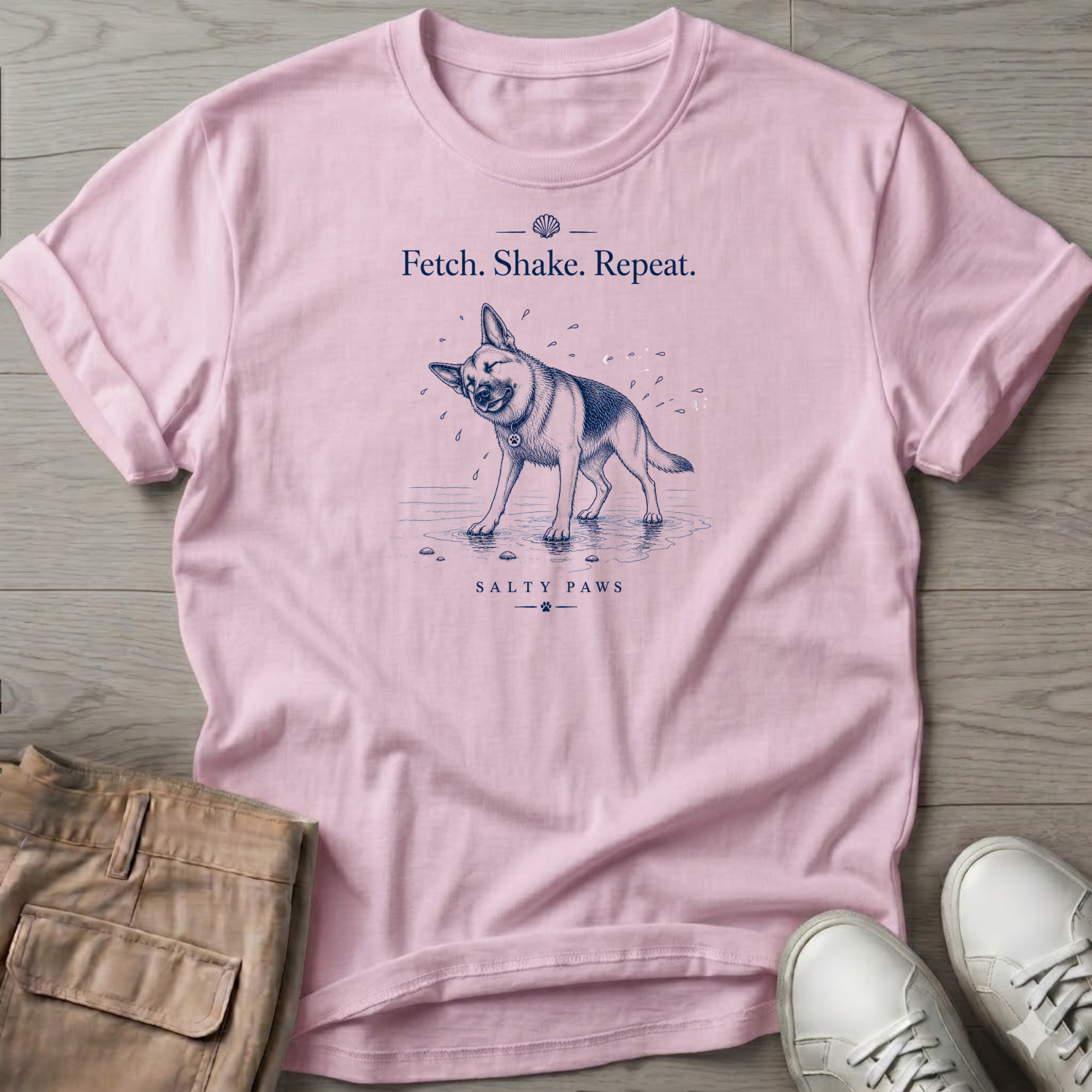 Shepherd Fetch. Shake. Repeat. Dog T-Shirt