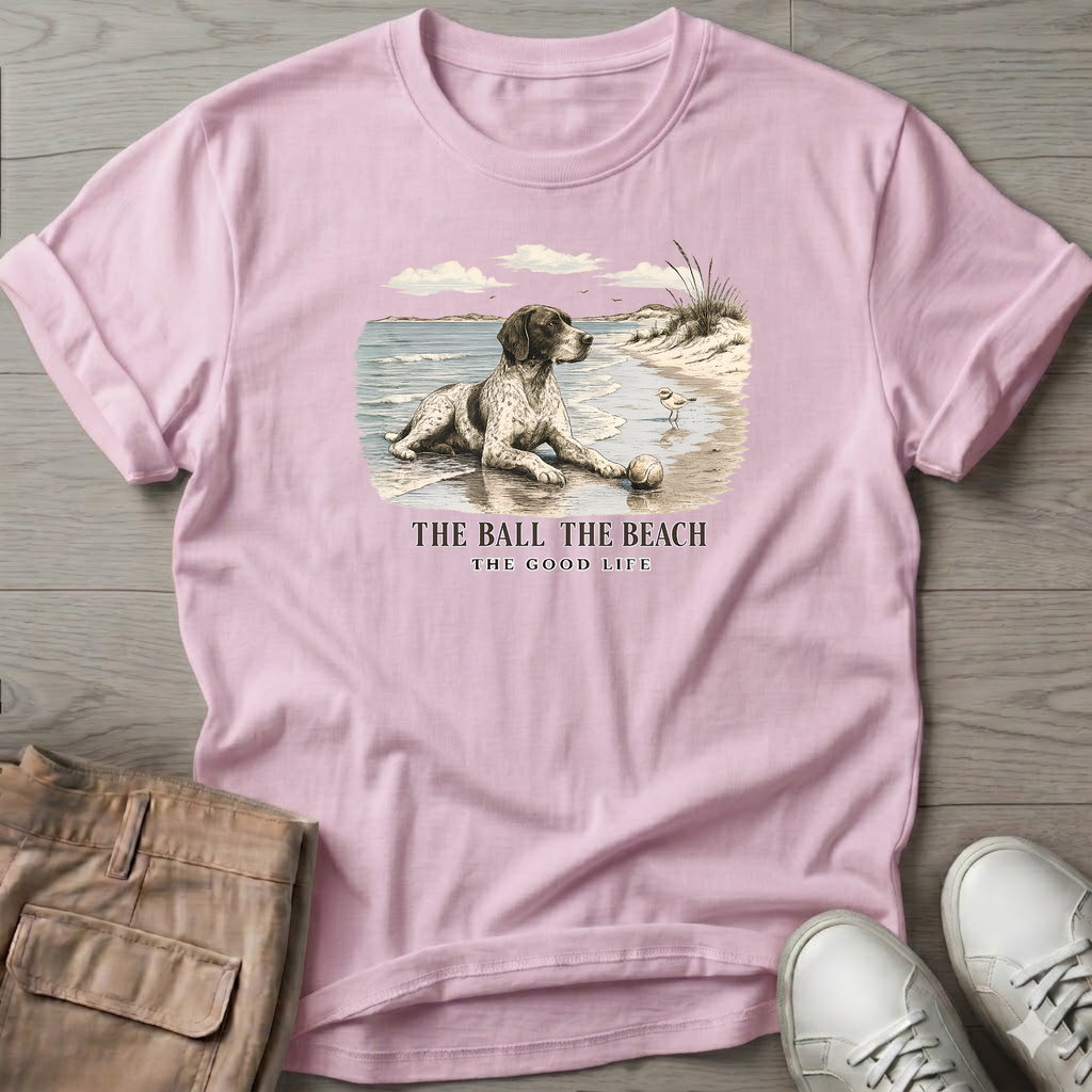 Ball Beach & Shorthair Pointer Dog T-Shirt