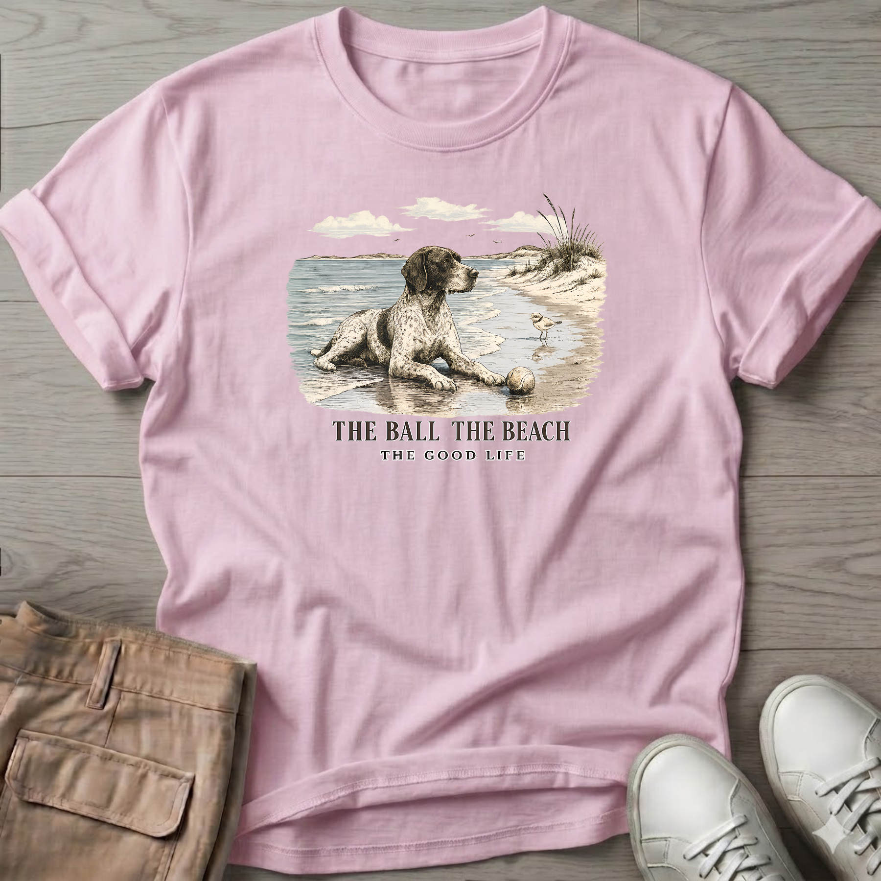 Ball Beach & Shorthair Pointer Dog T-Shirt