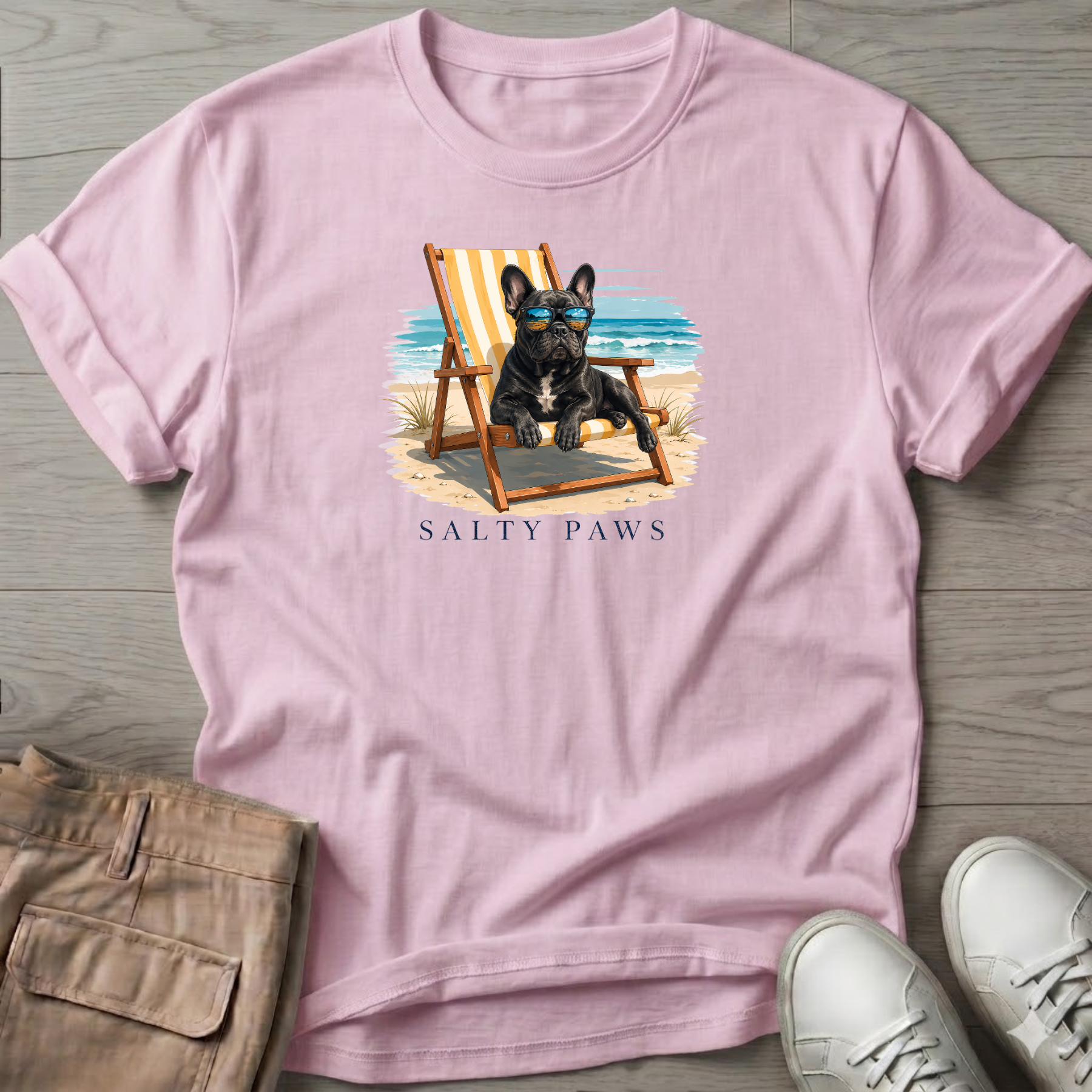 Frenchie Beach Chair Dog T-Shirt