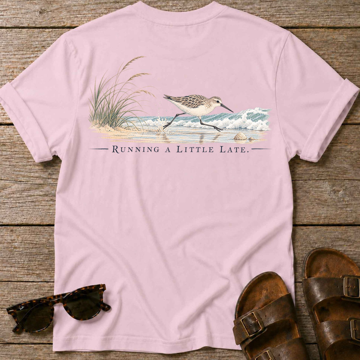 Running Late Sandpiper Back Design T-Shirt