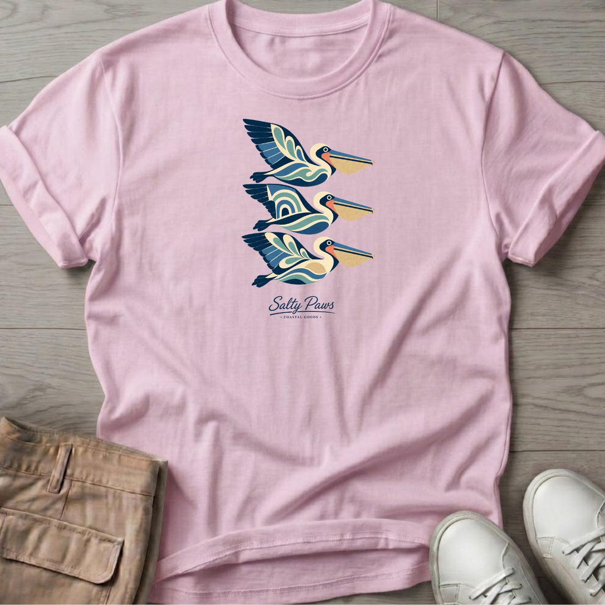 3 Pelicans Illustration T-Shirt