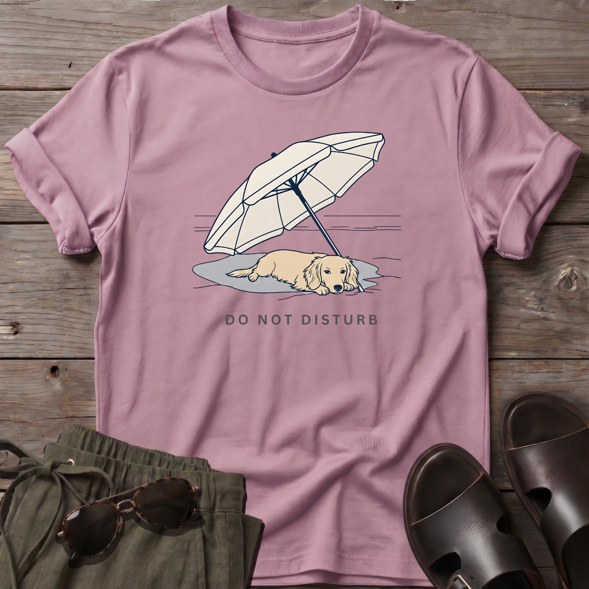 Do Not Disturb Long Haired Dachshund T-Shirt in Light Pink