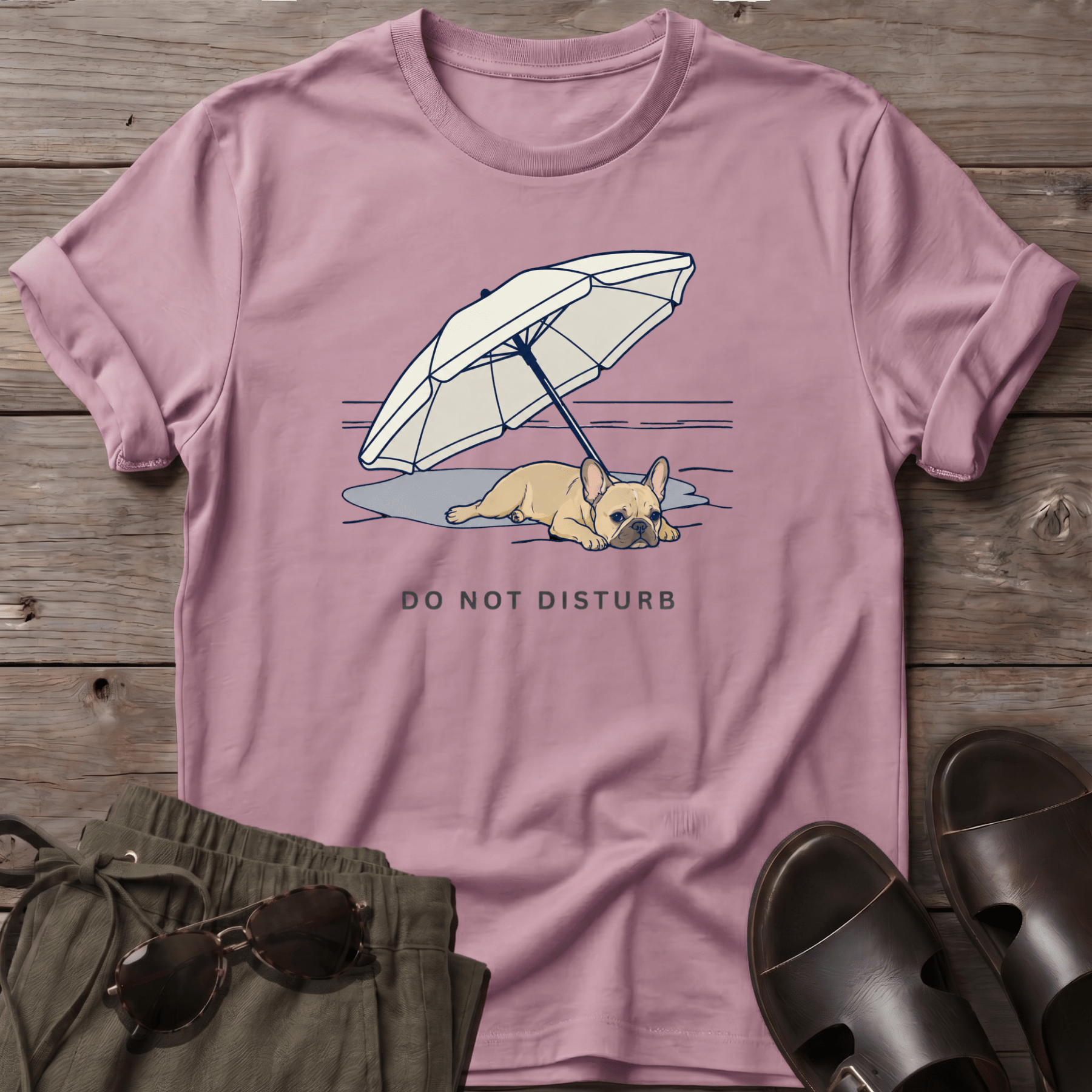Frenchie DO NOT DISTURB T-Shirt — Dog Beach Line Art Tee - dog lover coastal t-shirt, Salty Paws