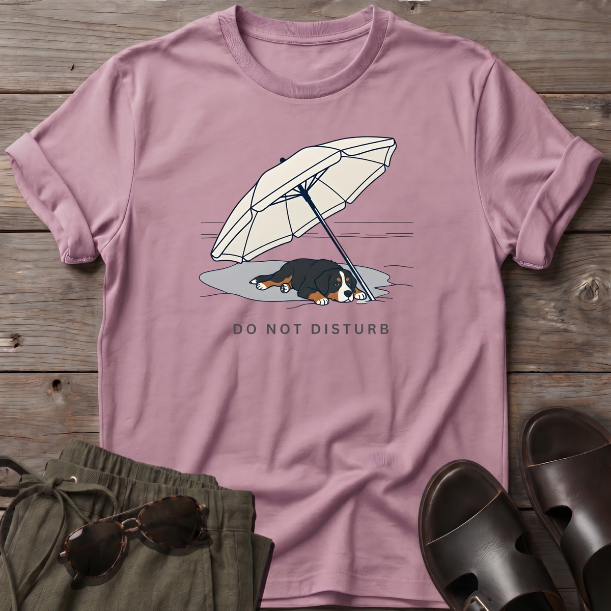 Do Not Disturb Bernese Mountain Dog T-Shirt in Light Pink