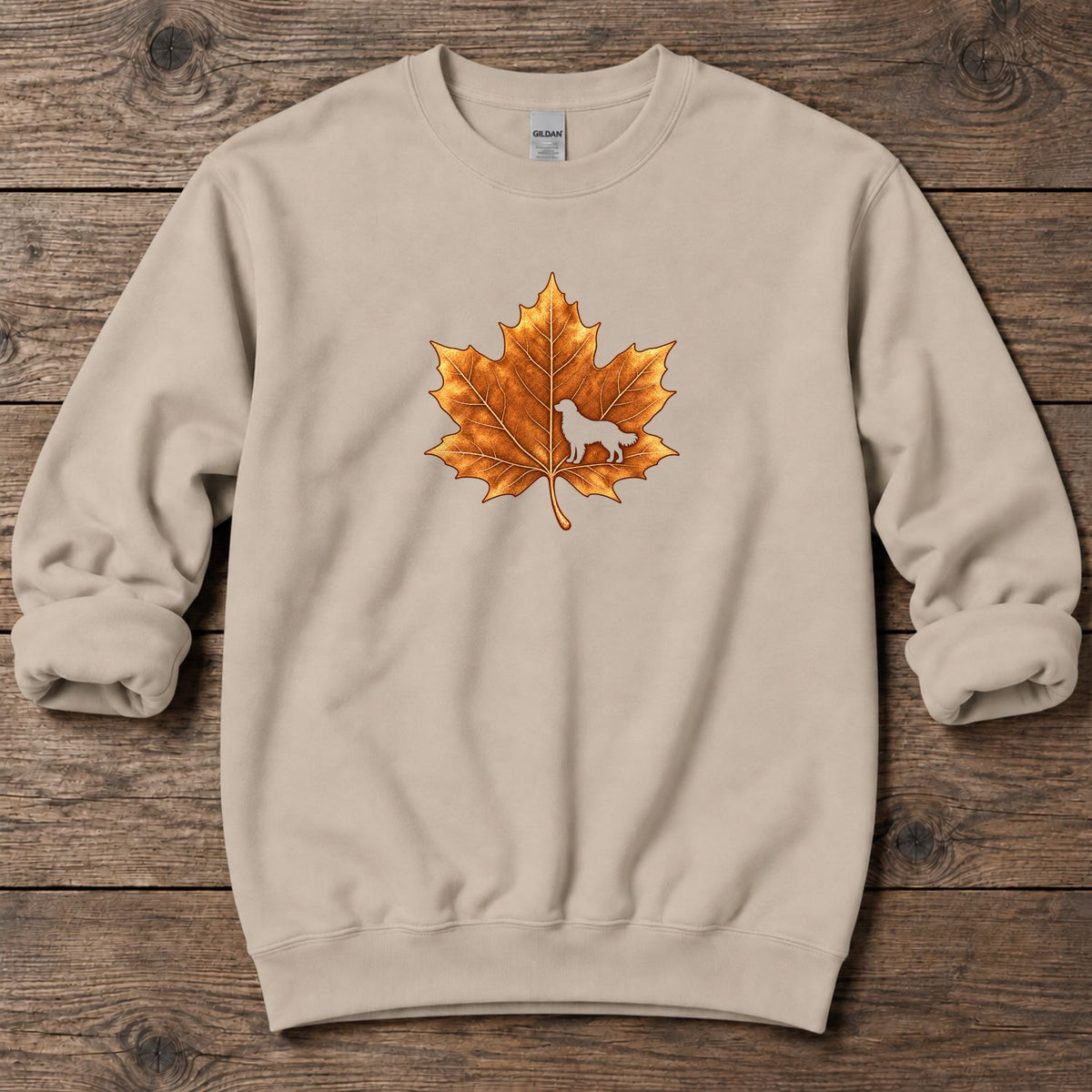 Maple Leaf Golden Retriever Midweight Sweatshirt in Sand, Salty Paws coastal sweatshirt