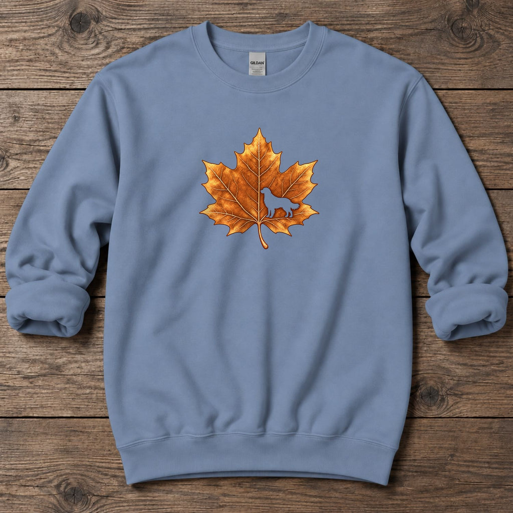 Maple Leaf Golden Retriever Midweight Sweatshirt in Stone Blue, Salty Paws coastal sweatshirt