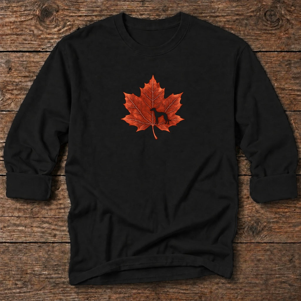 Maple Leaf Greyhound Long T-Shirt in Black, Salty Paws coastal long sleeve tee
