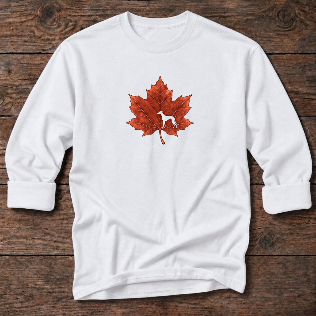 Maple Leaf Greyhound Long T-Shirt in White, Salty Paws coastal long sleeve tee