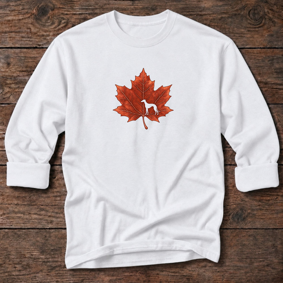 Maple Leaf Greyhound Long T-Shirt in White, Salty Paws coastal long sleeve tee