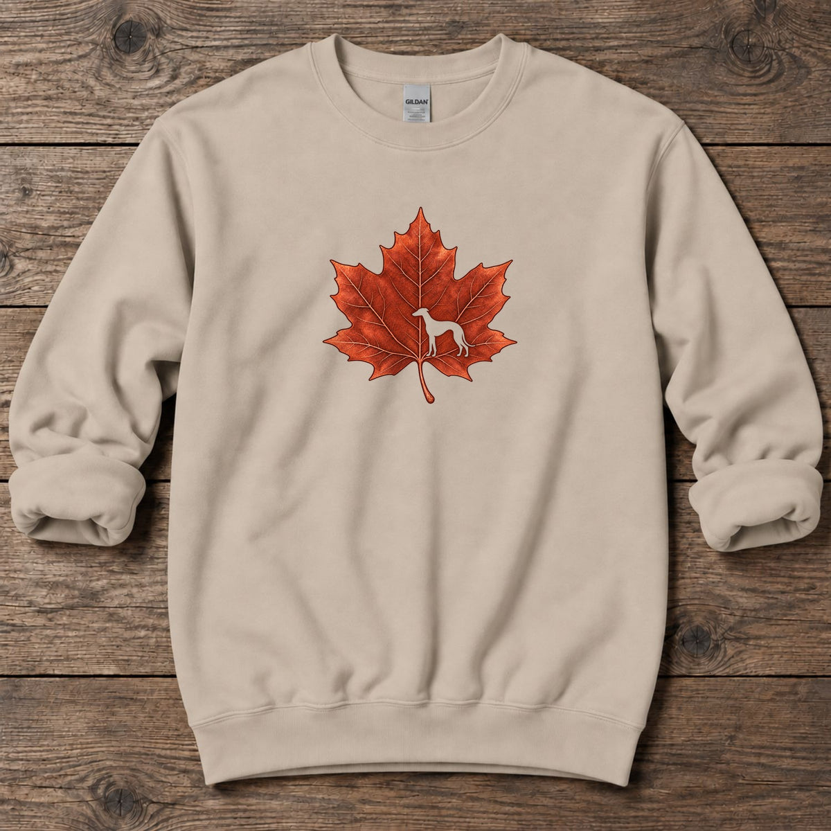 Maple Leaf Greyhound Midweight Sweatshirt in Sand, Salty Paws coastal sweatshirt