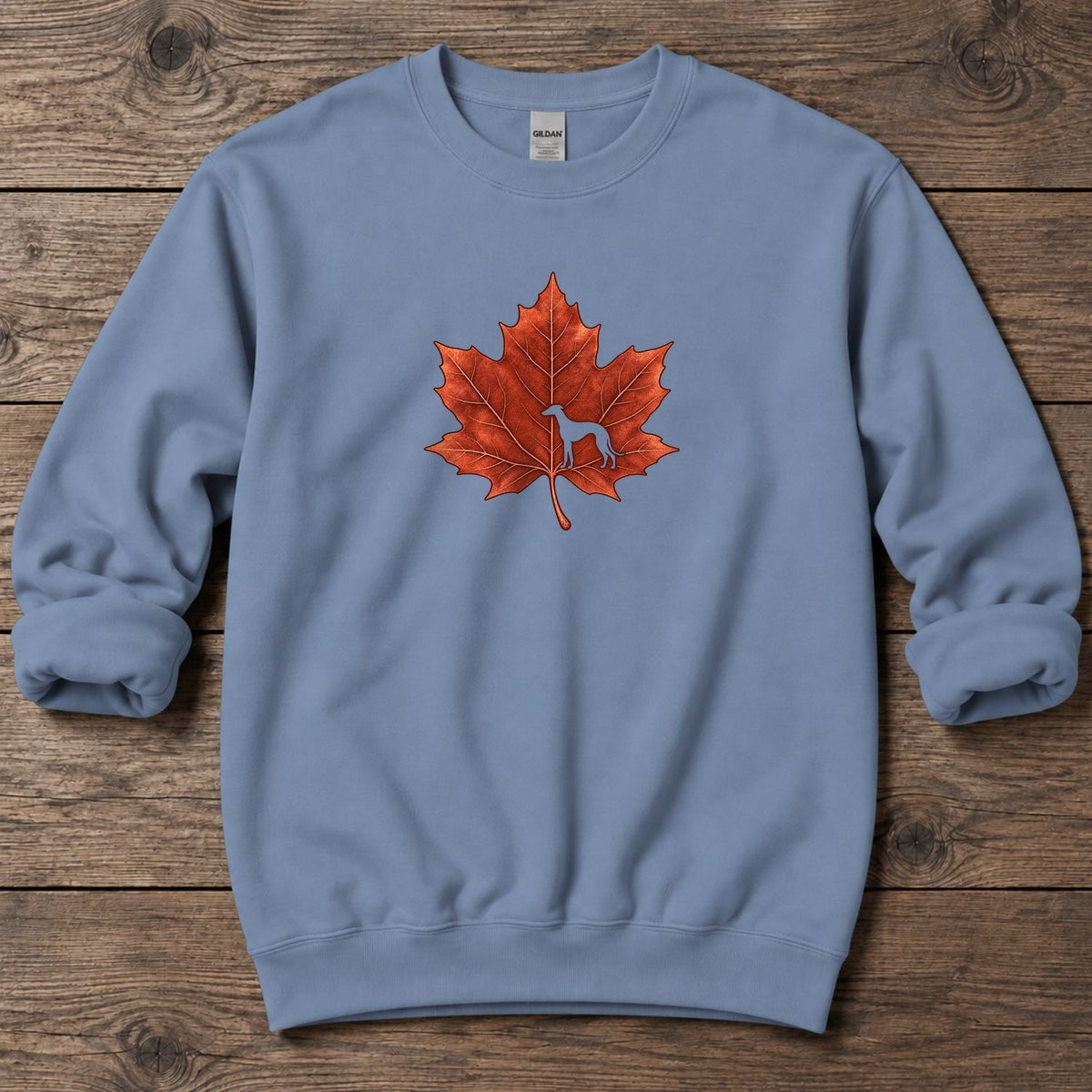 Maple Leaf Greyhound Midweight Sweatshirt in Stone Blue, Salty Paws coastal sweatshirt