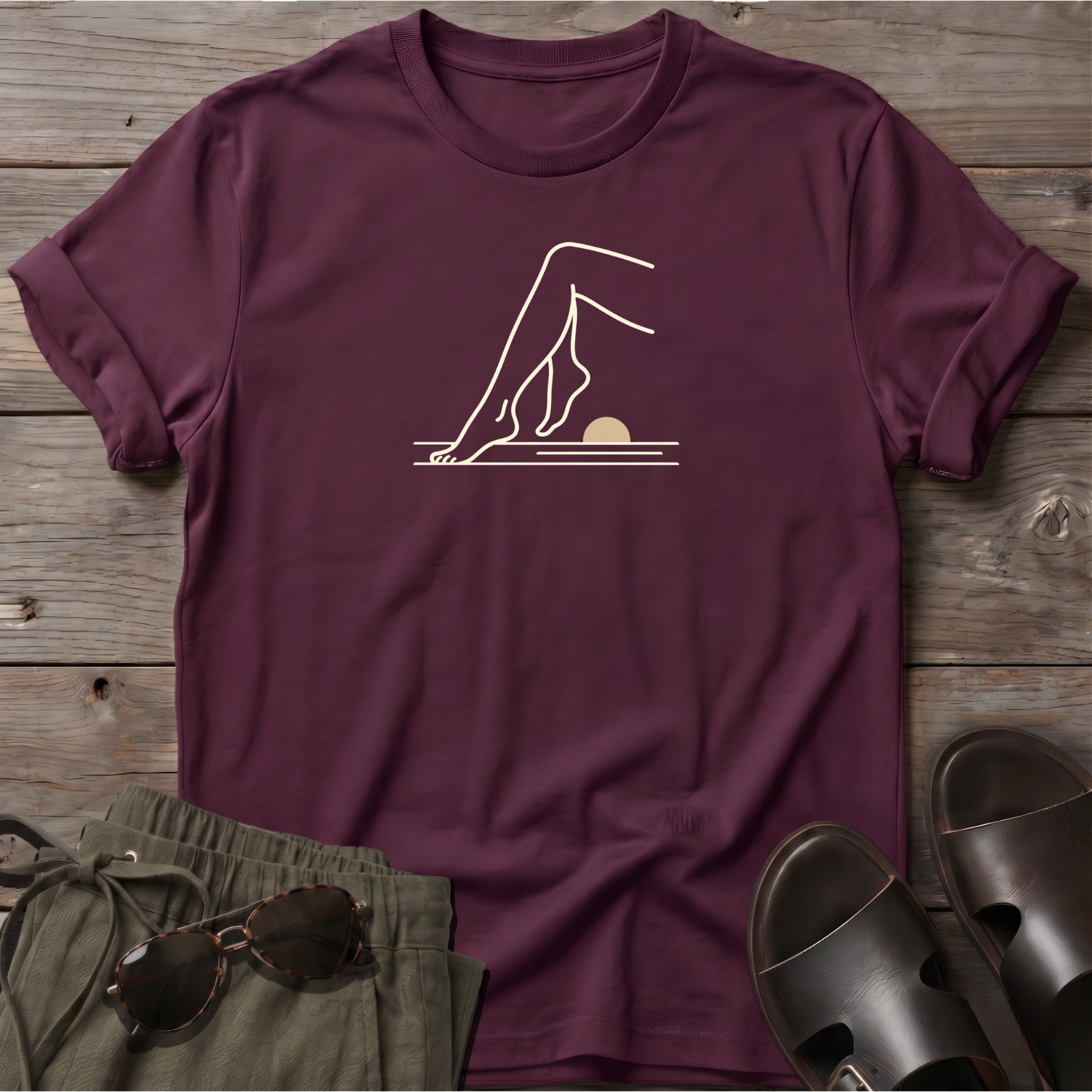 Legs Dog Beach Ocean Line Art Tee