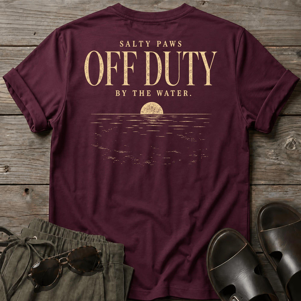 Off Duty Back Design T-Shirt (dark) - coastal graphic t-shirt, Salty Paws