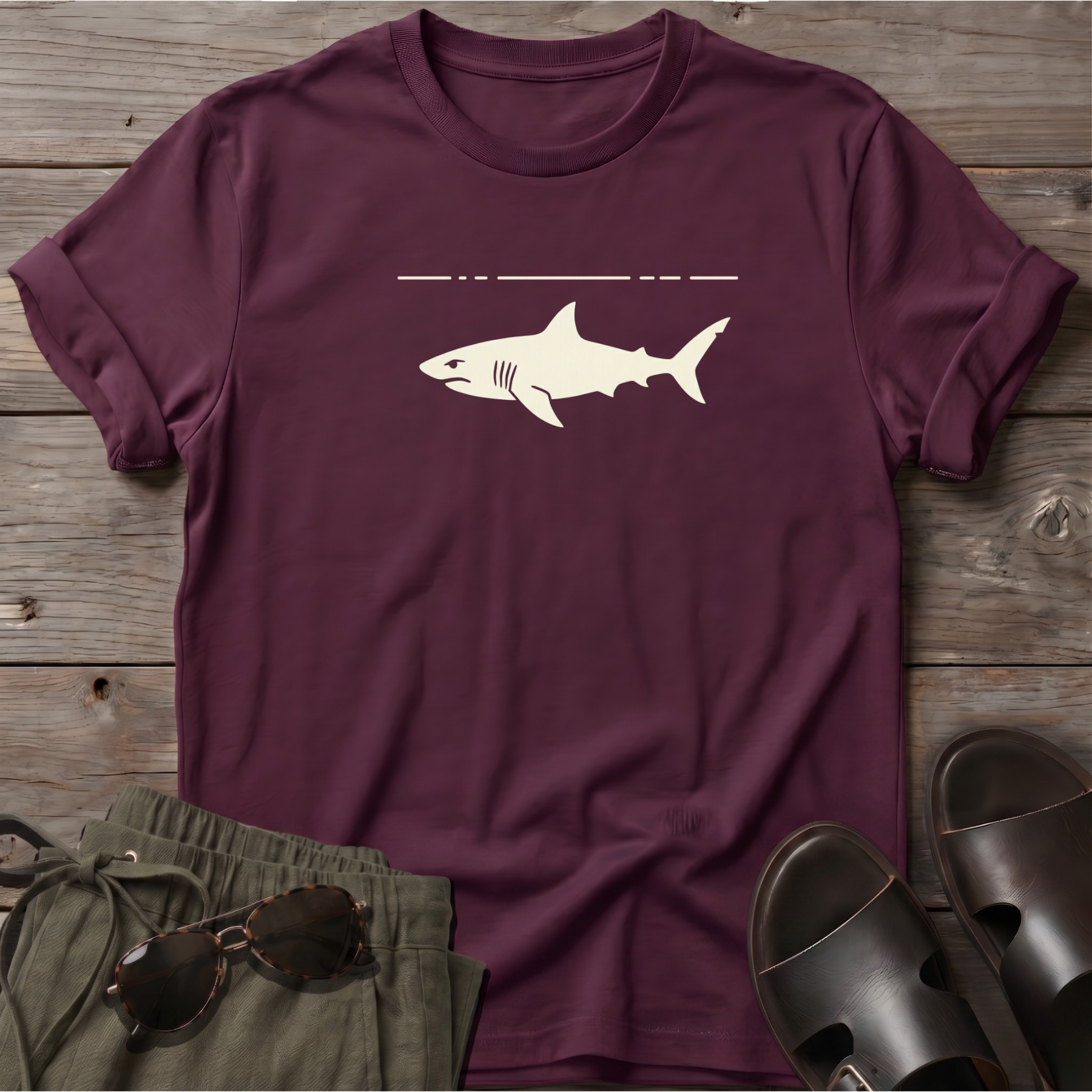 Shark Beach Ocean Line Art Tee