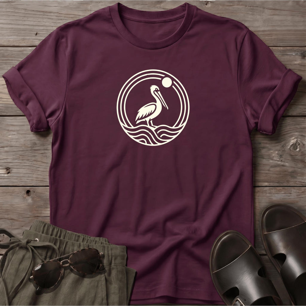 Pelican Bird Wave Beach T-Shirt Tee T-Shirt - coastal bird graphic t-shirt, Salty Paws