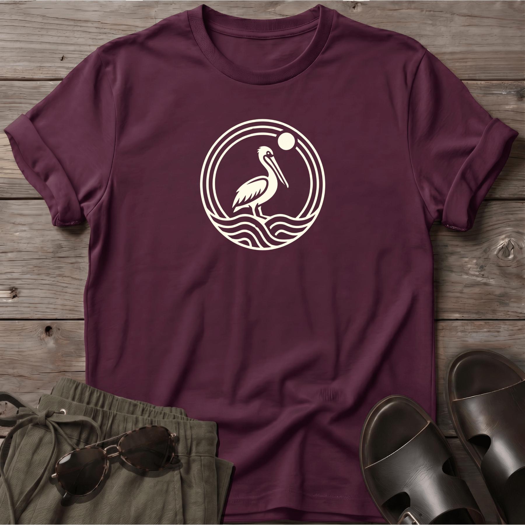 Pelican Bird Wave Beach T-Shirt Tee T-Shirt - coastal bird graphic t-shirt, Salty Paws