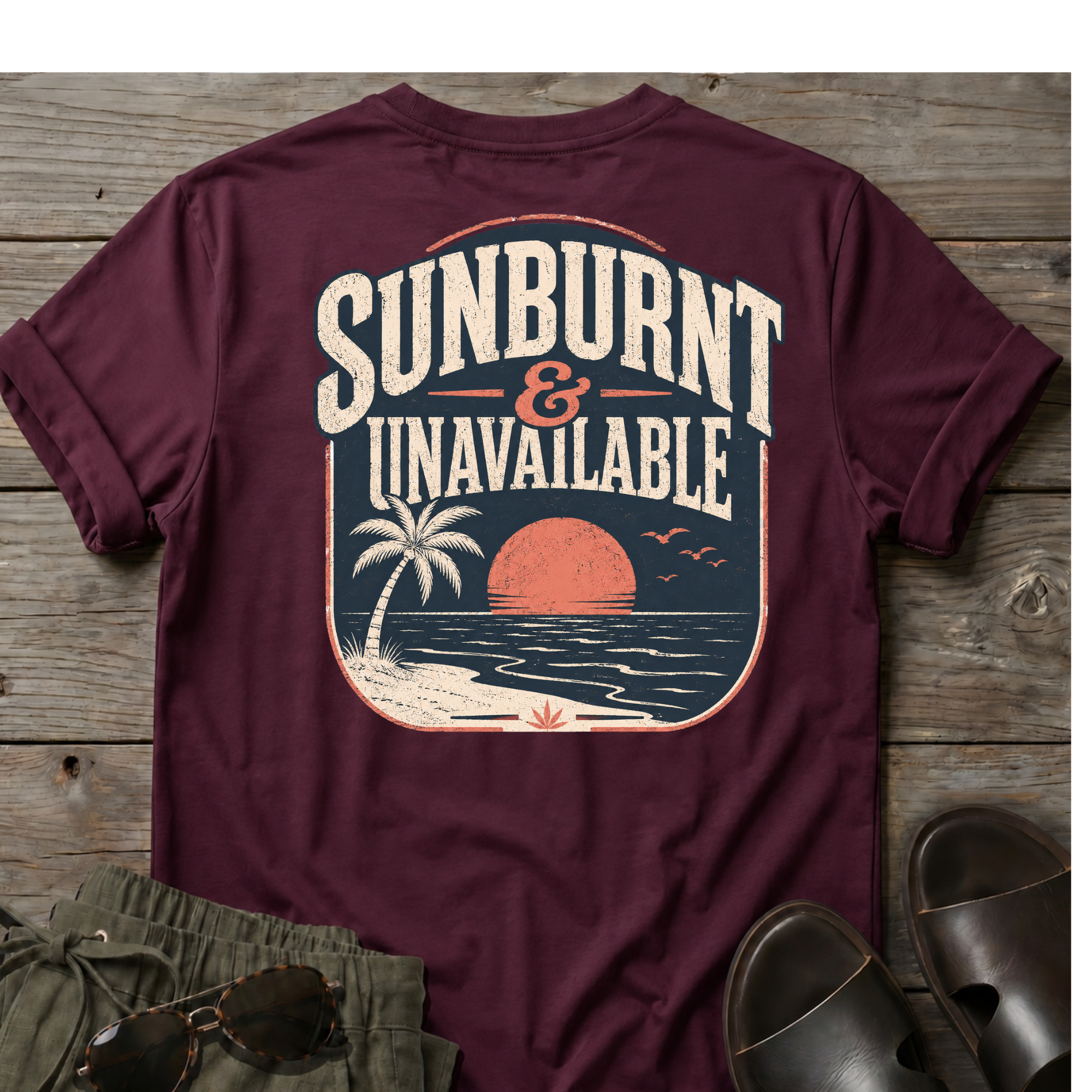 Sunburnt and Unavailable BACK DESIGN T-Shirt — Art Tee