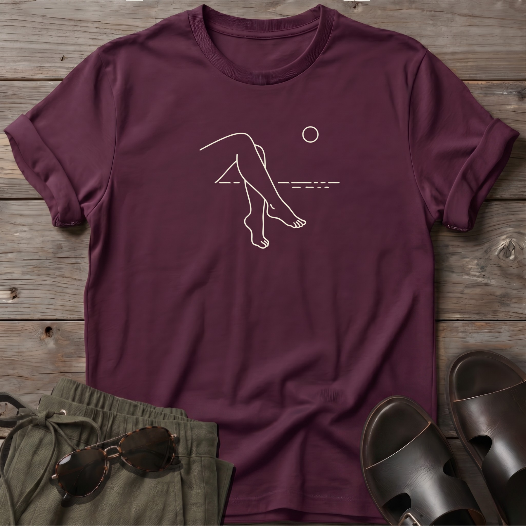 Legs 2 Dog Beach Ocean Line Art Tee
