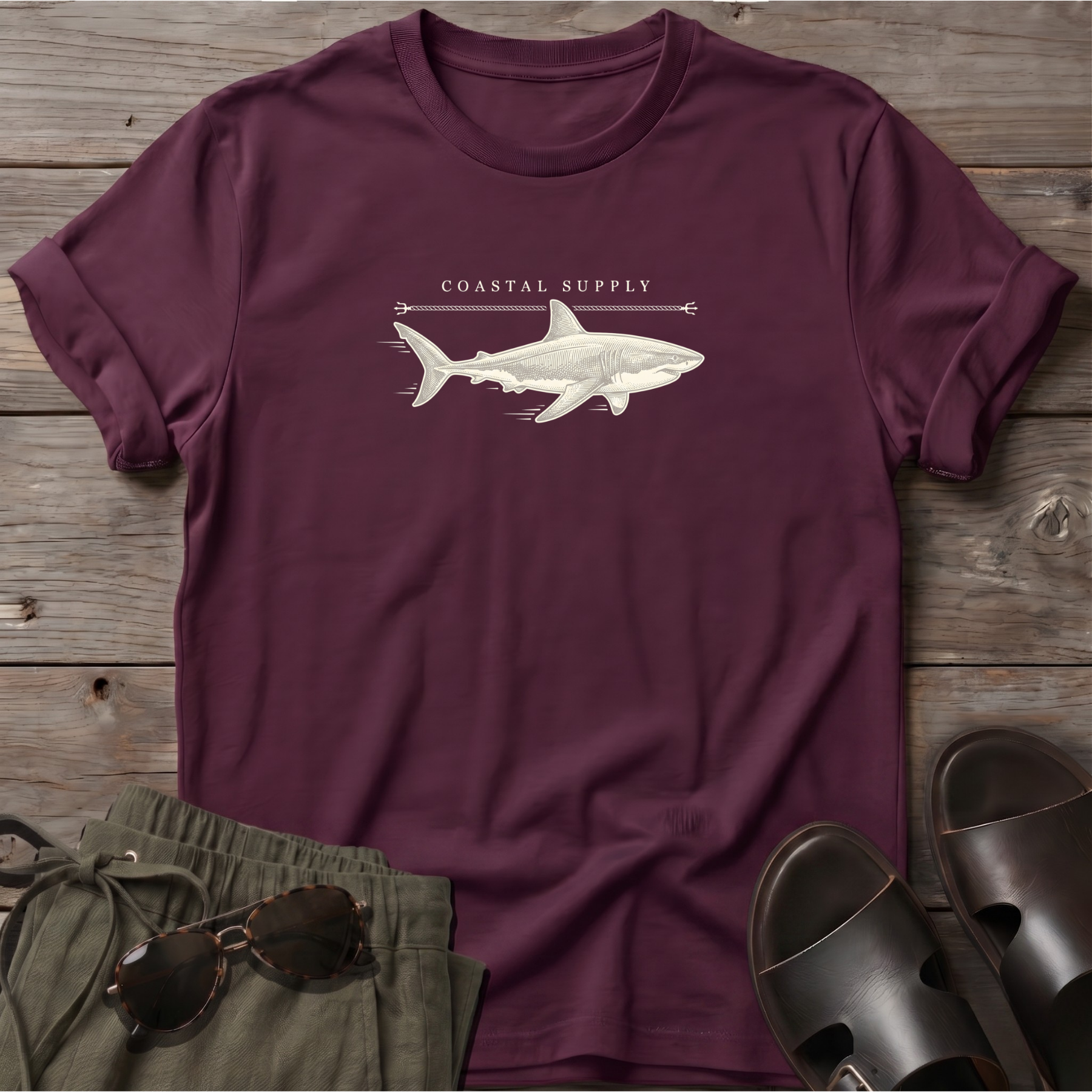 Coastal Shark T-Shirt — Beach Line Art Tee