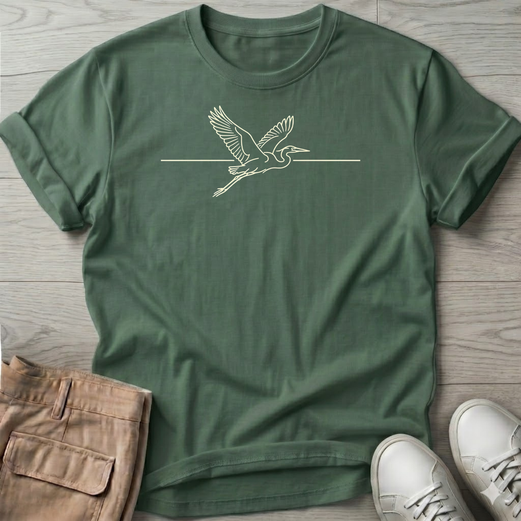Great Heron Flight Beach Ocean Line Art Tee