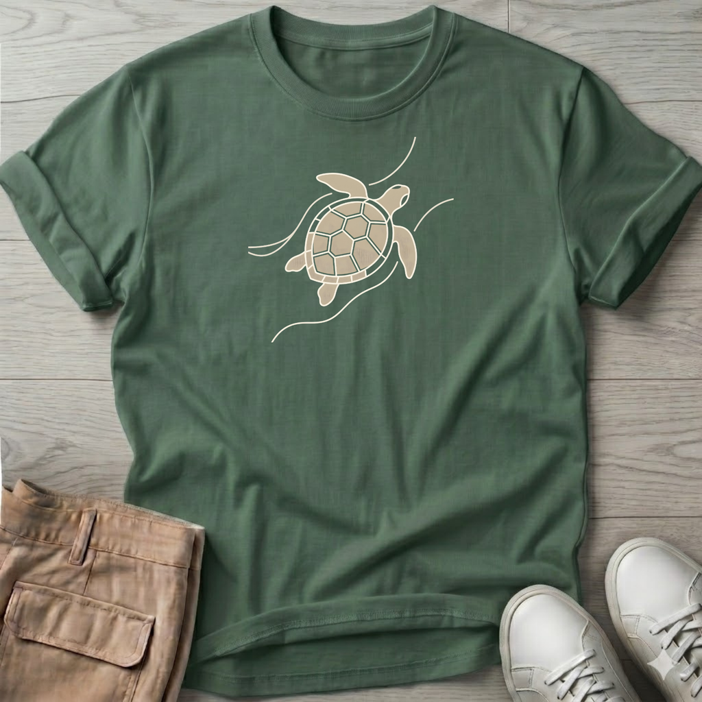 Sea Turtle Waves Beach Ocean Line Art Tee