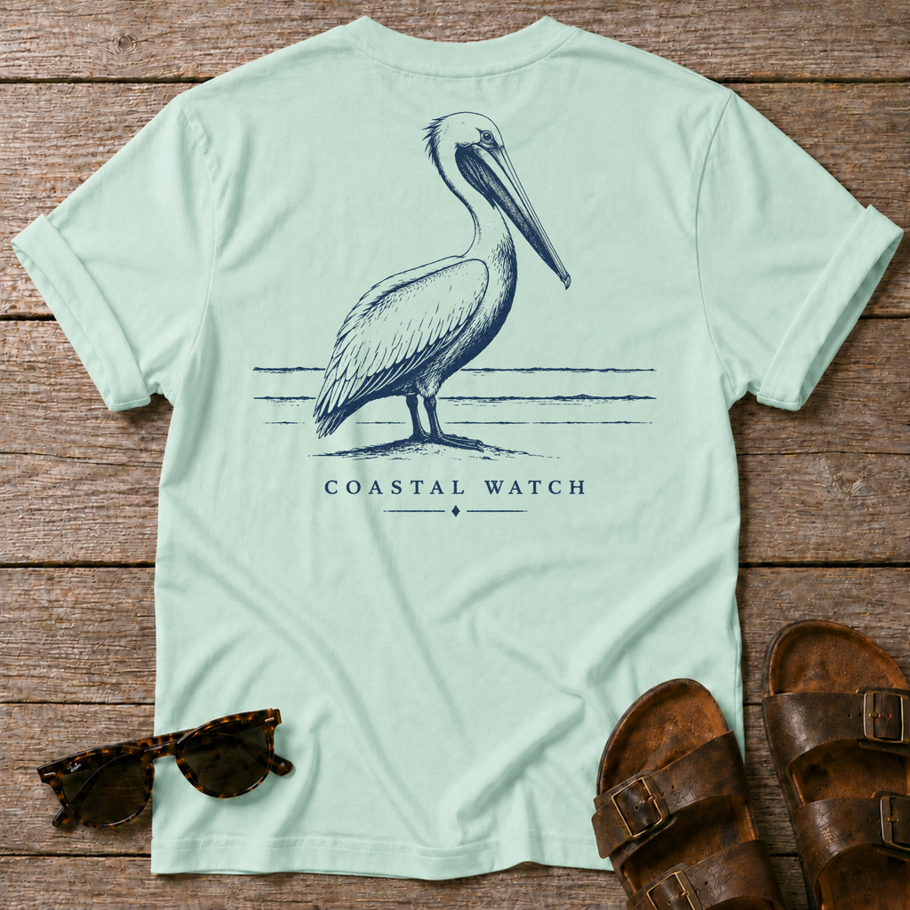 Coastal Watch Pelican BACK DESIGN T-Shirt