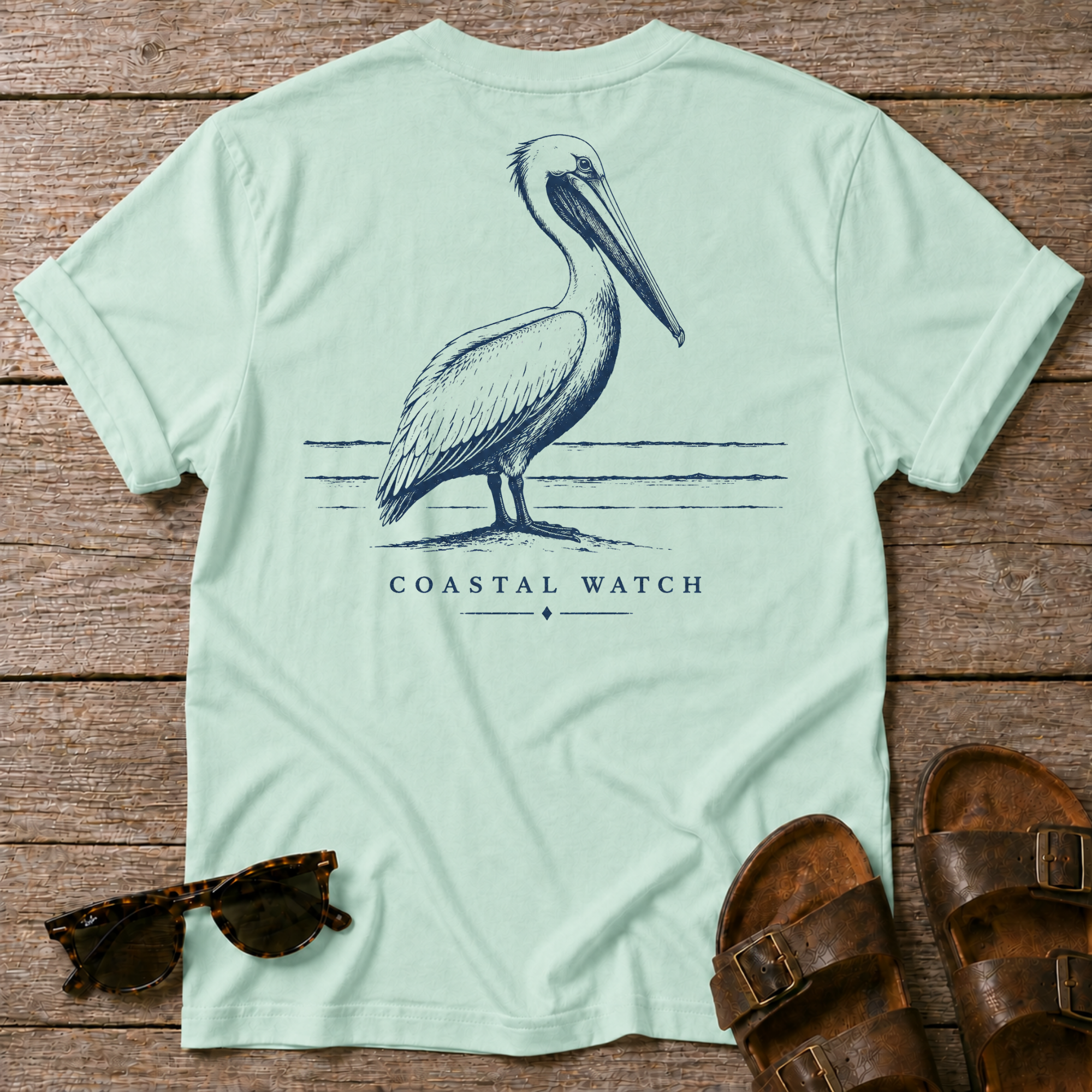 Coastal Watch Pelican BACK DESIGN T-Shirt