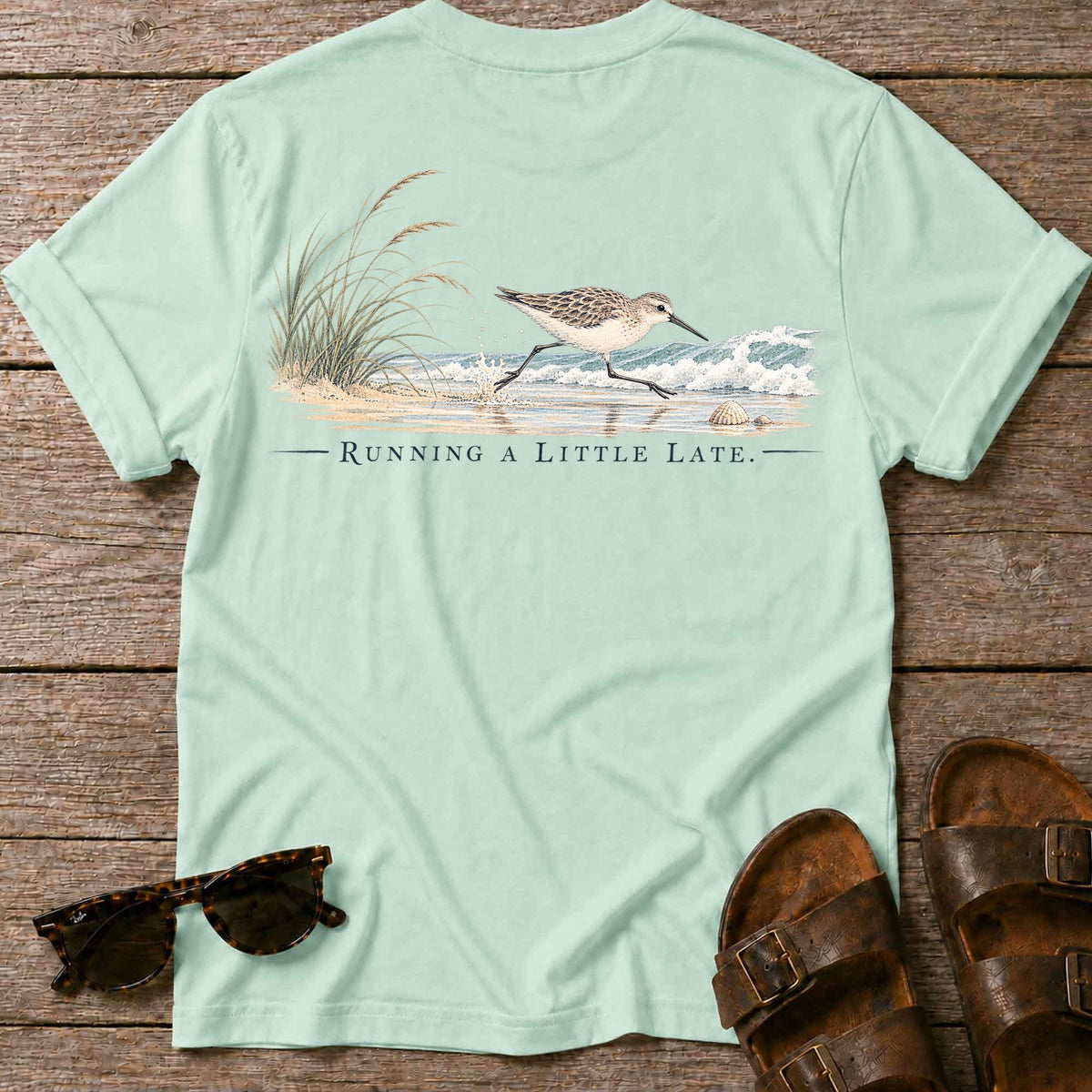 Running Late Sandpiper Back Design T-Shirt
