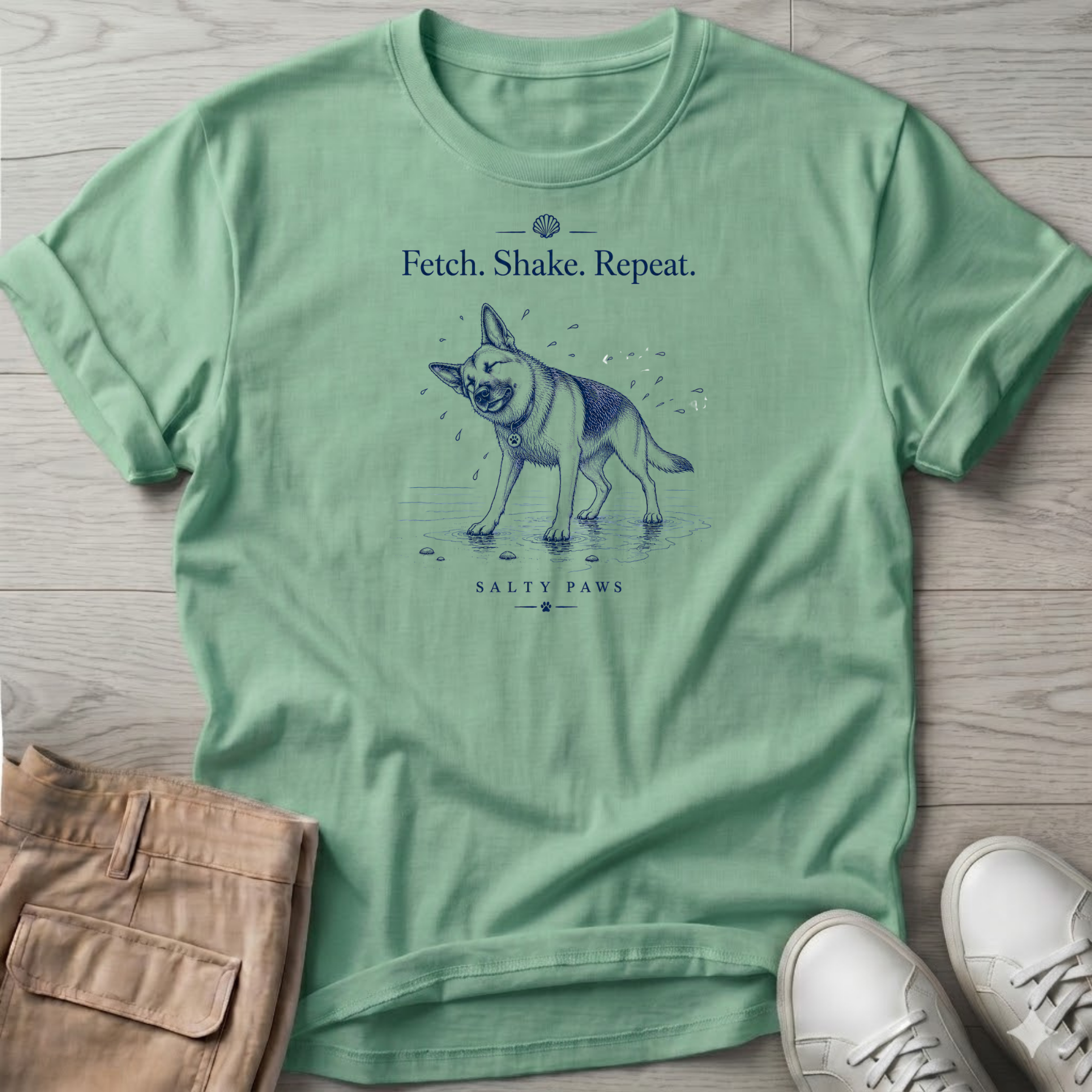 Shepherd Fetch. Shake. Repeat. Dog T-Shirt