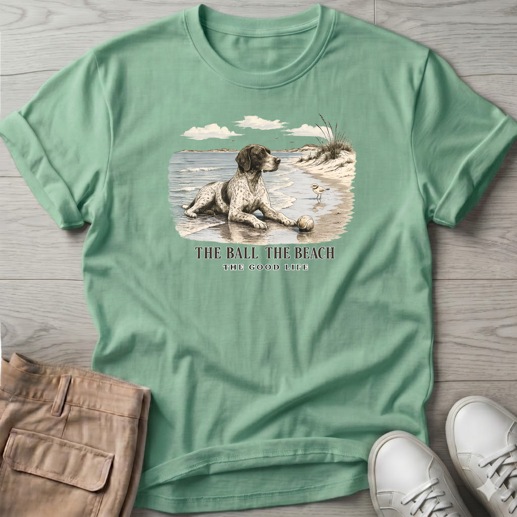 Ball Beach & Shorthair Pointer Dog T-Shirt