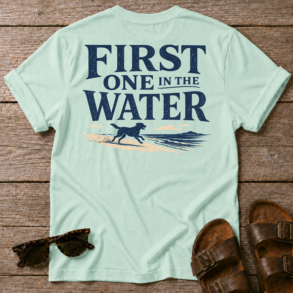 First One in the Water Dog BACK DESIGN T-Shirt