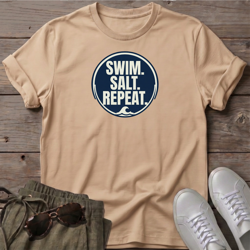 Swim Salt Repeat Beach Ocean Line Art Tee