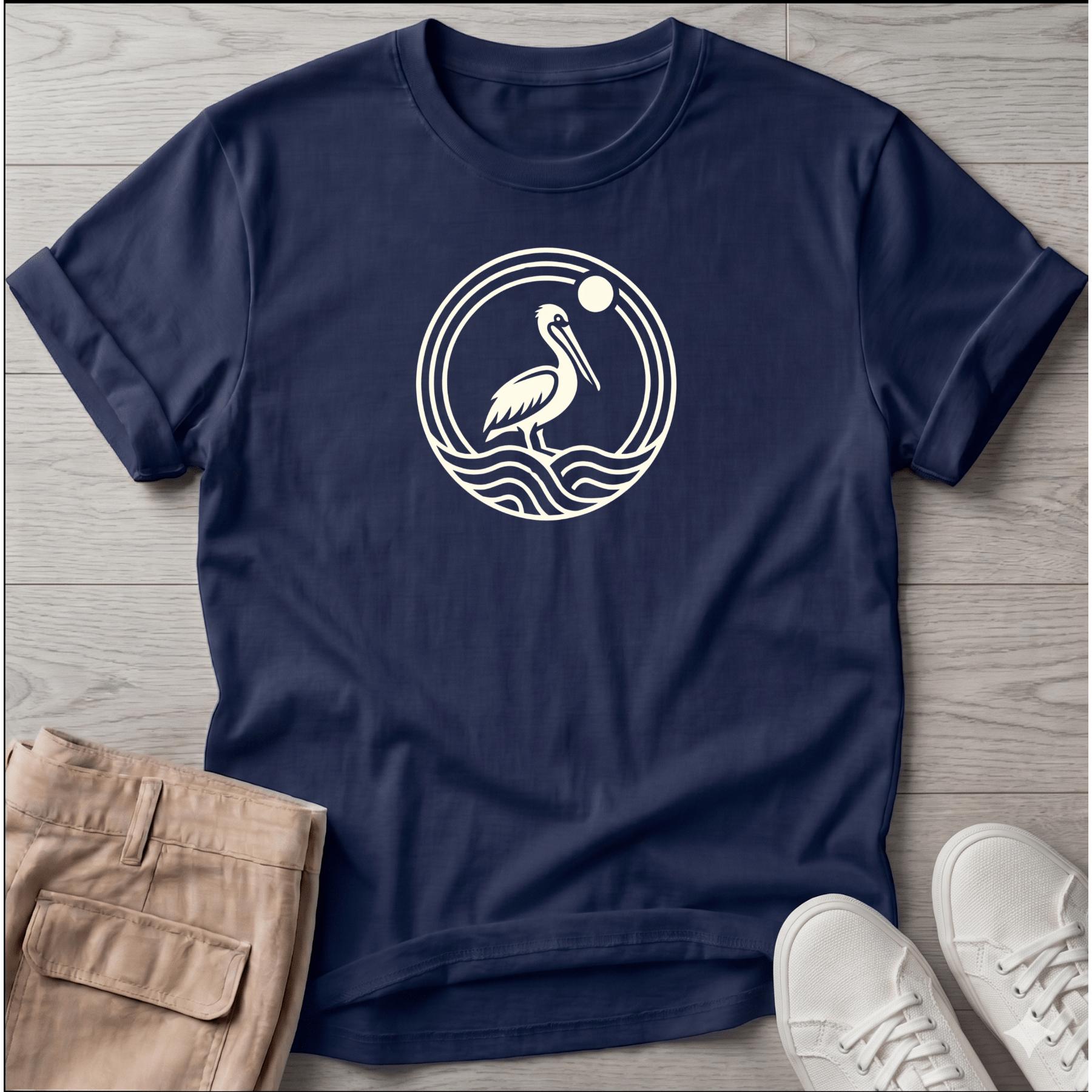 Pelican Bird Wave Beach T-Shirt Tee T-Shirt - coastal bird graphic t-shirt, Salty Paws