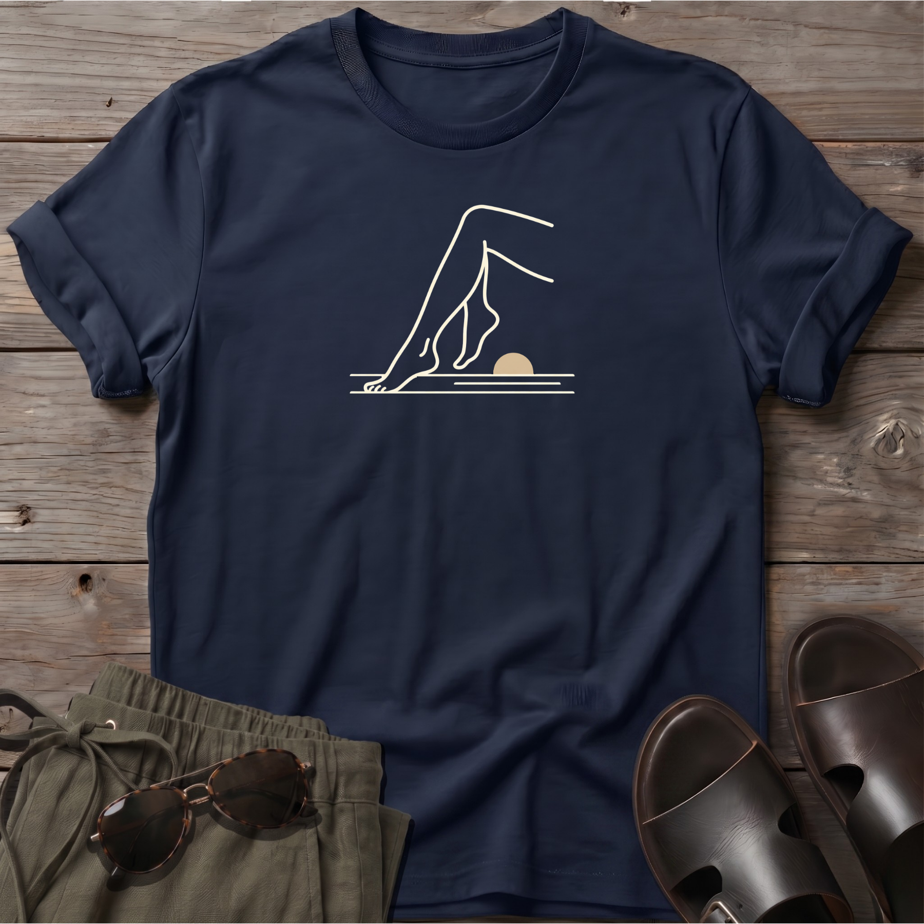 Legs Dog Beach Ocean Line Art Tee