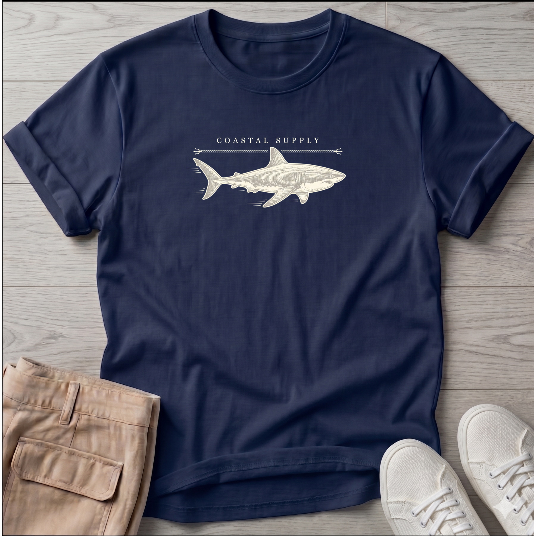 Coastal Shark T-Shirt — Beach Line Art Tee