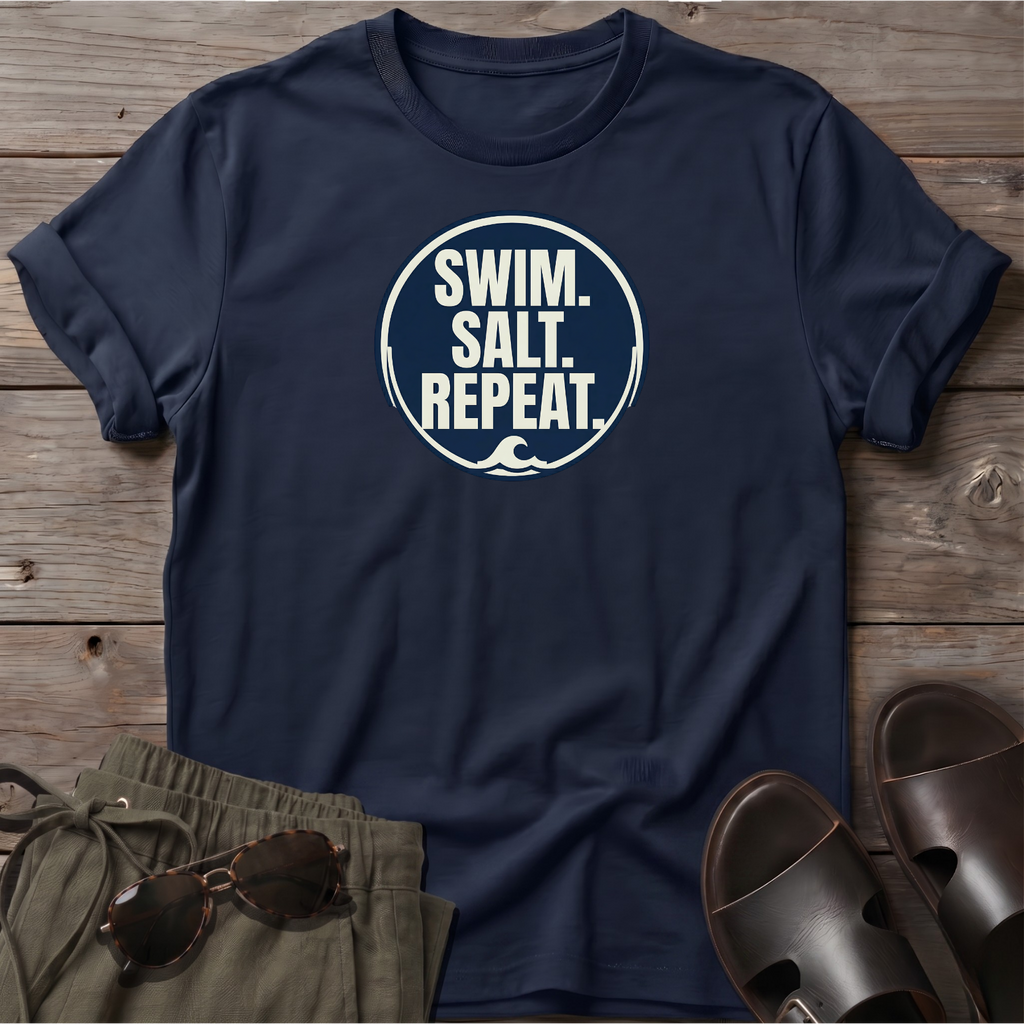Swim Salt Repeat Beach Ocean Line Art Tee