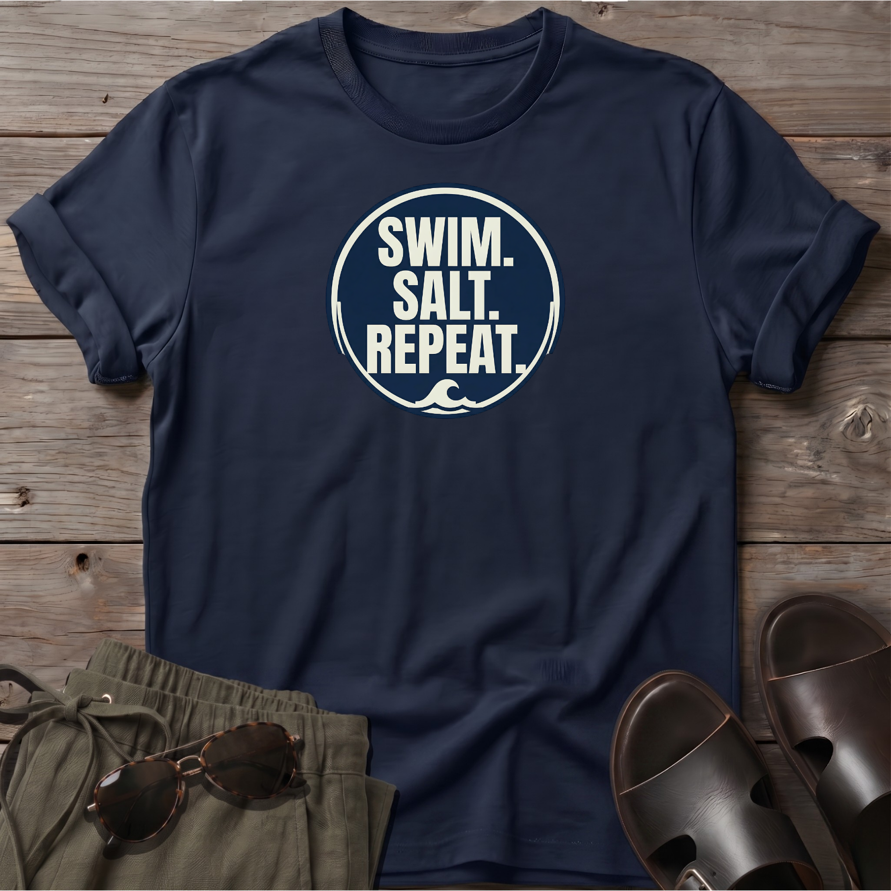 Swim Salt Repeat Beach Ocean Line Art Tee