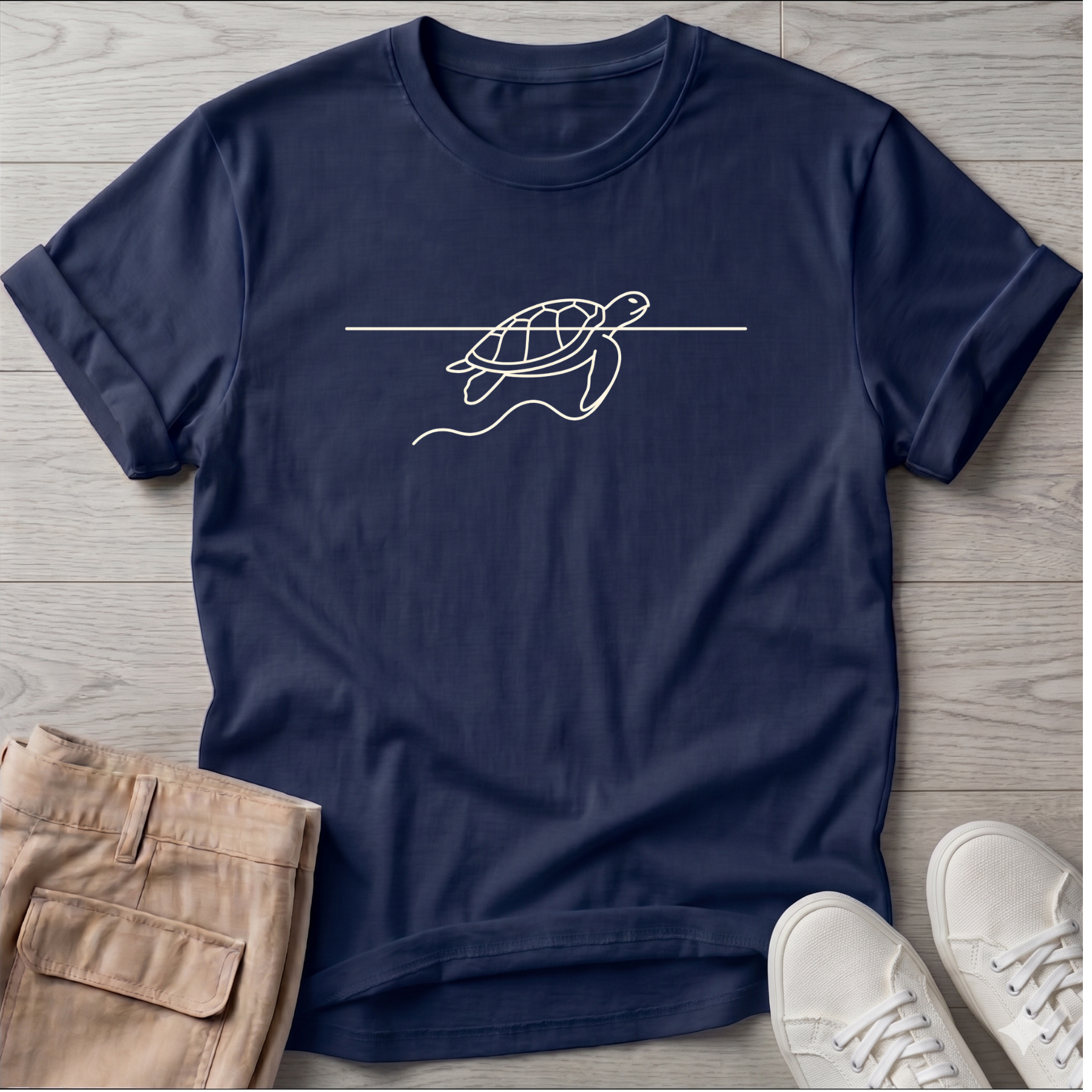 Sea Turtle Waves Beach Ocean Line Art Tee