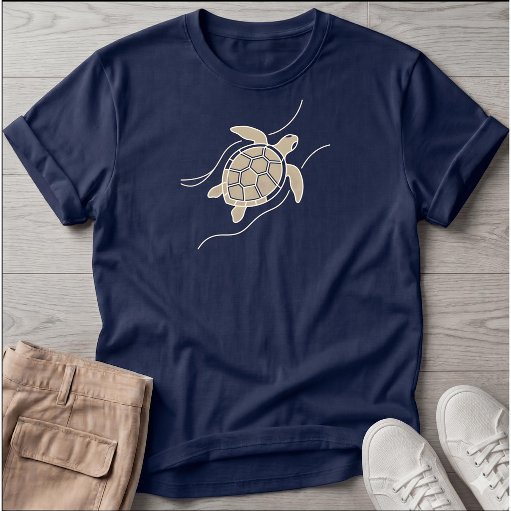 Sea Turtle Waves Beach Ocean Line Art Tee - coastal graphic t-shirt, Salty Paws