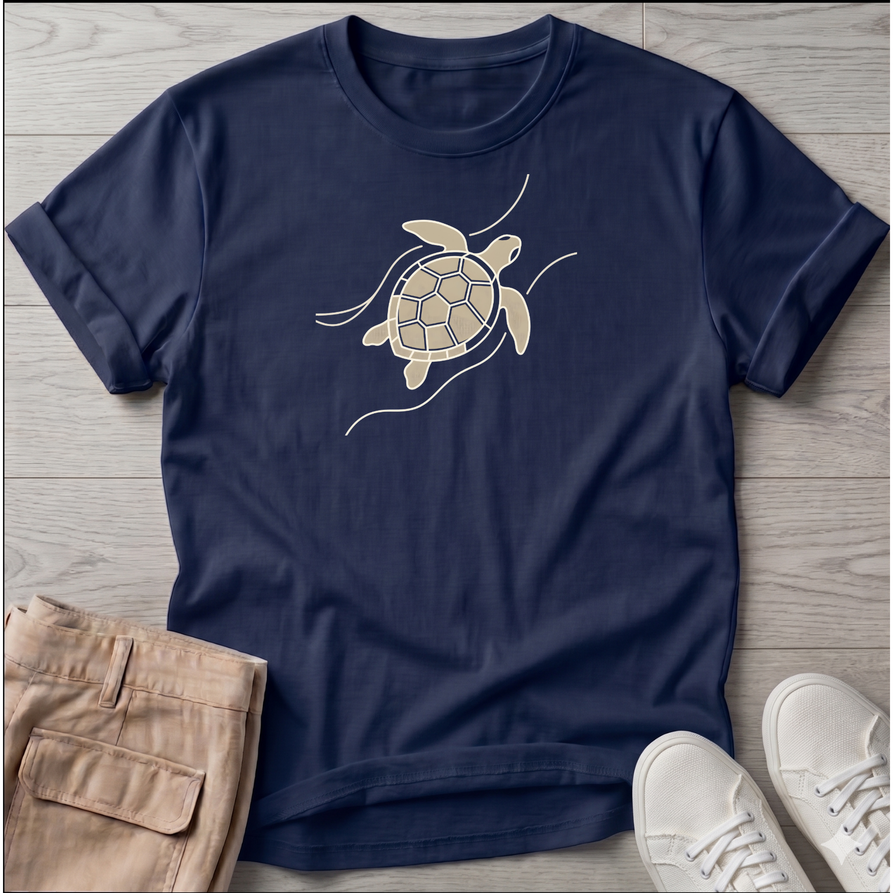 Sea Turtle Waves Beach Ocean Line Art Tee