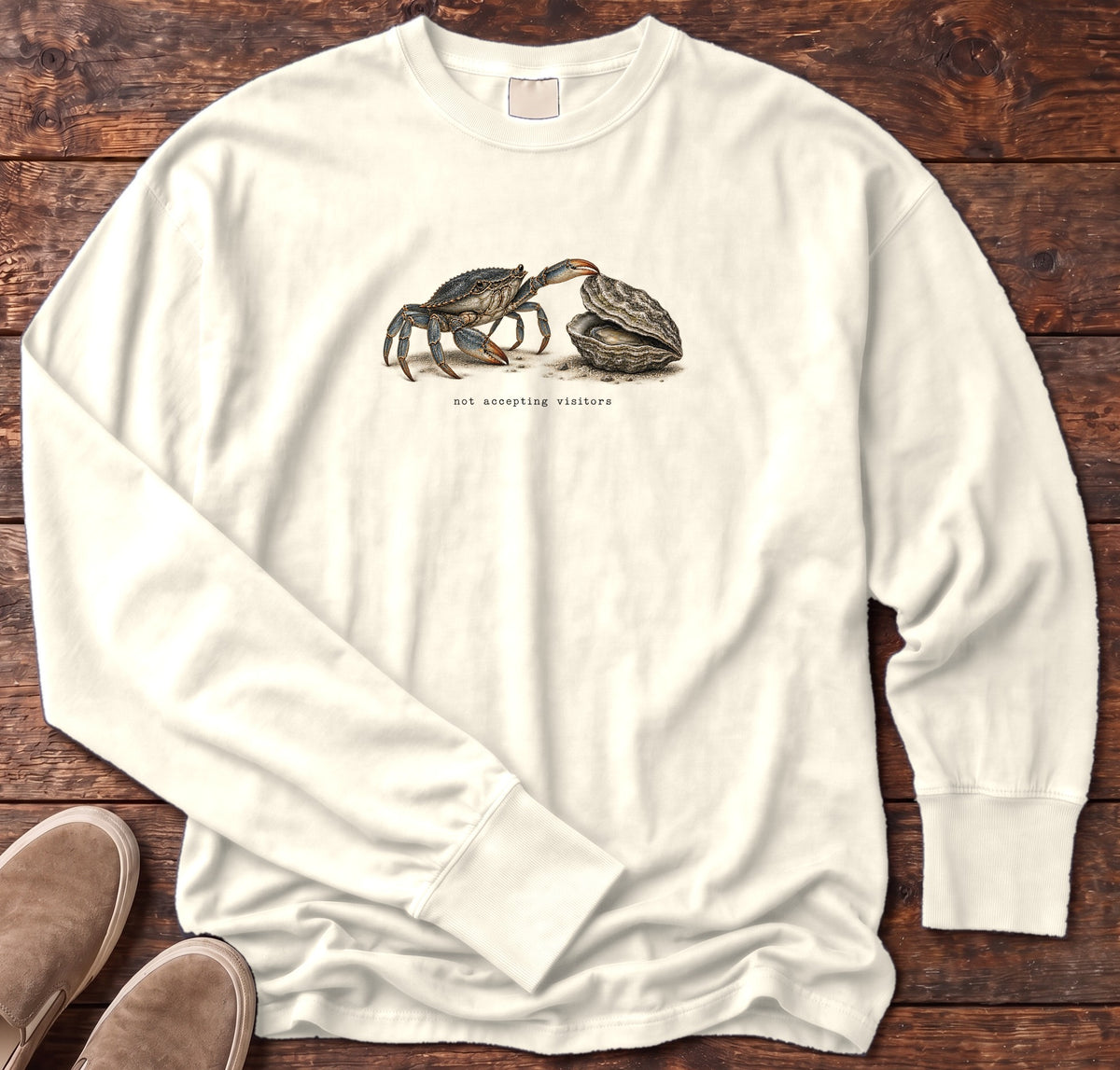 Not Accepting Visitors Oyster Long Sleeve Tee Comfort Colors in Ivory, Salty Paws Comfort Colors Long Sleeve Tee, front design flat lay