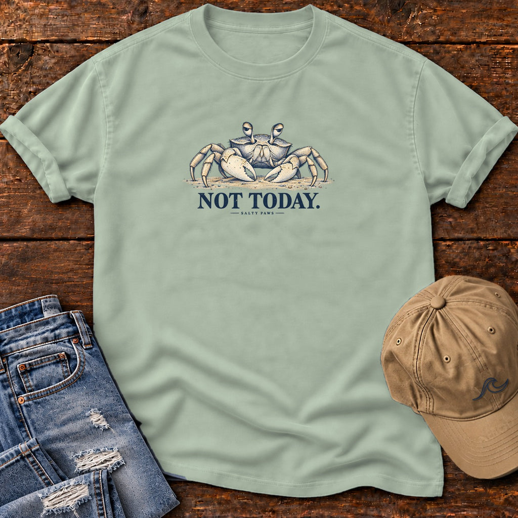 Not Today Crab T-Shirt in Bay, Salty Paws Comfort Colors T-Shirt, front design flat lay