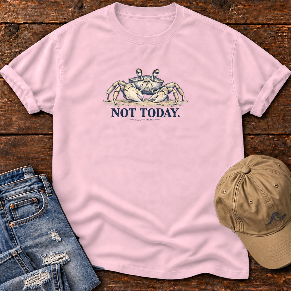 Not Today Crab T-Shirt in Blossom, Salty Paws Comfort Colors T-Shirt, front design flat lay