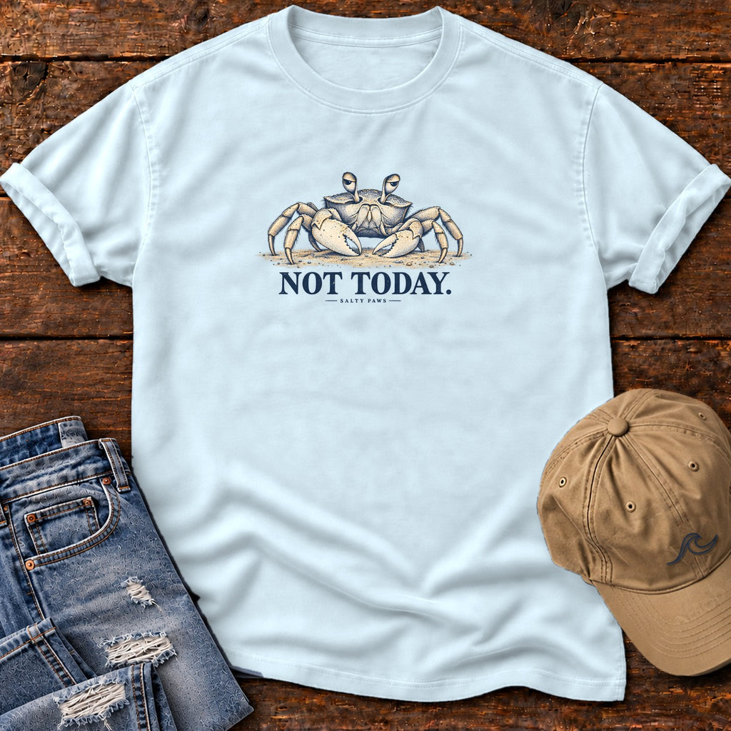 Not Today Crab T-Shirt in Chambray, Salty Paws Comfort Colors T-Shirt, front design flat lay