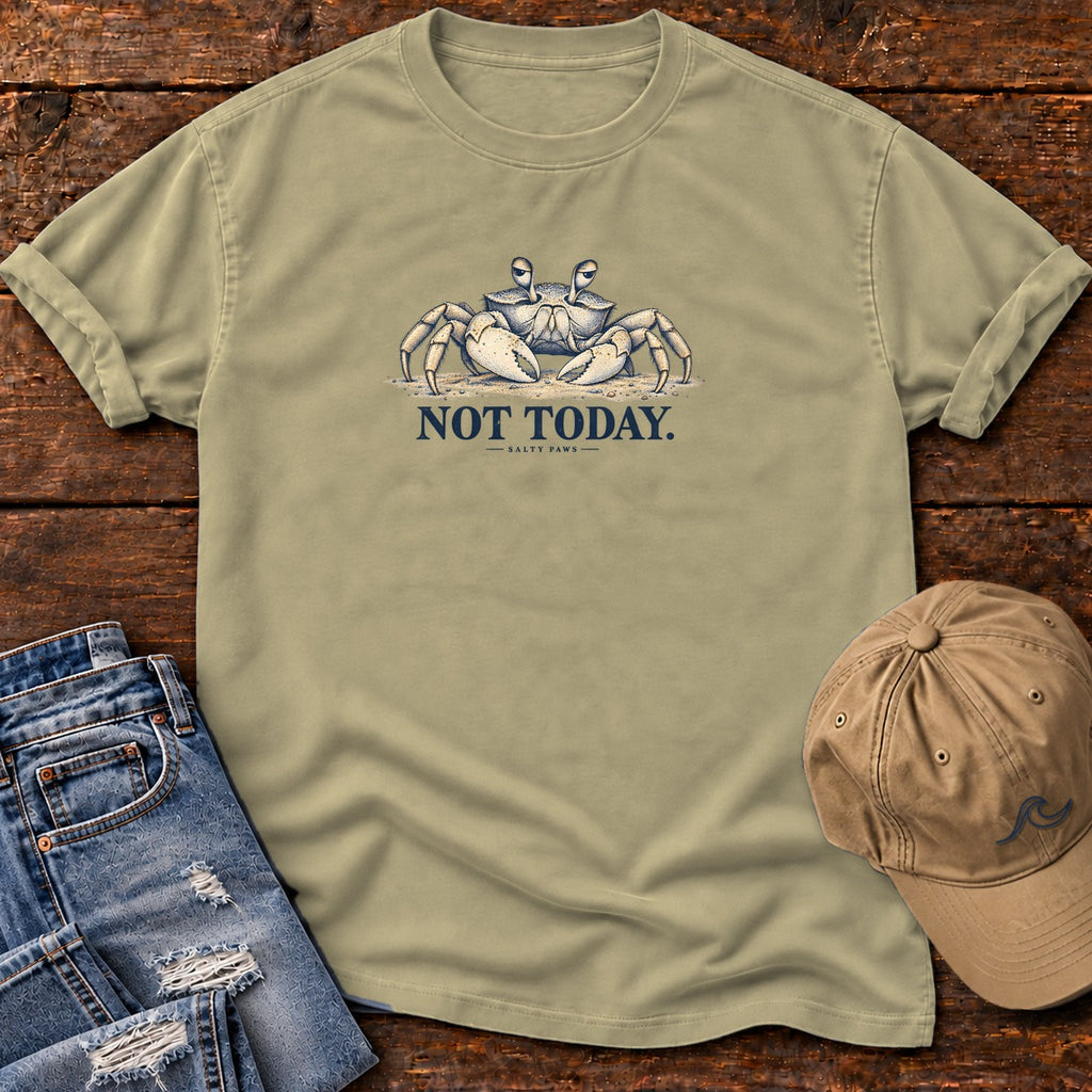 Not Today Crab T-Shirt in Khaki, Salty Paws Comfort Colors T-Shirt, front design flat lay
