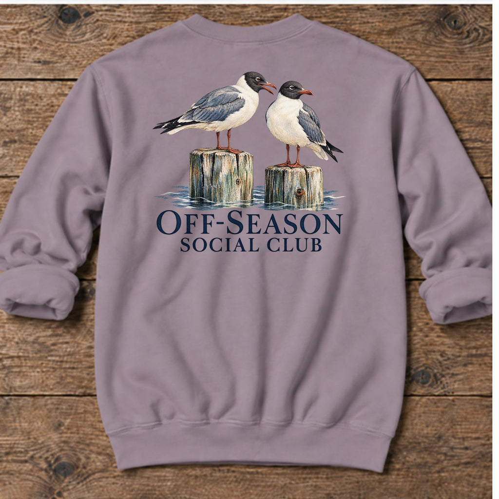 Off-Season Social Club Gulls Back Design Midweight Sweatshirt in Paragon, Salty Paws coastal sweatshirt