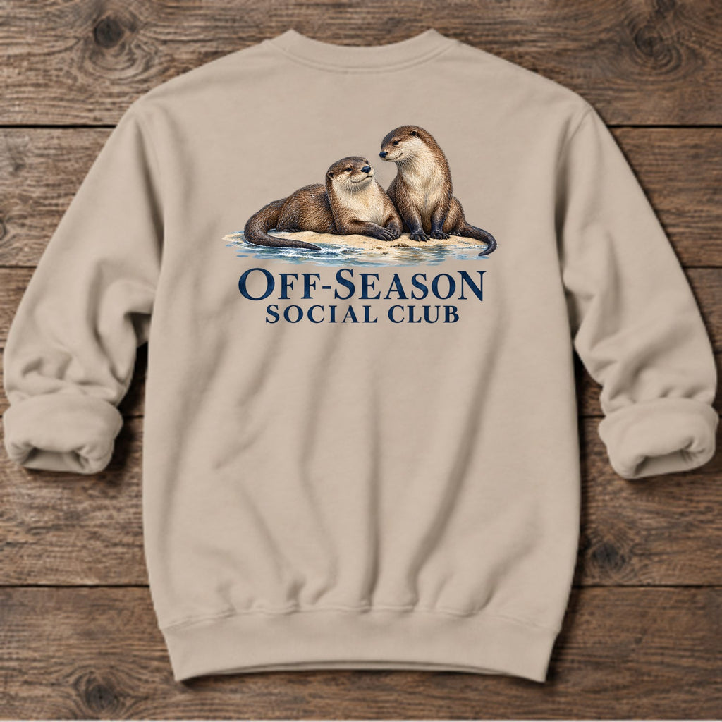 Off-Season Social Club Otters Back Design Midweight Sweatshirt in Sand, Salty Paws coastal sweatshirt