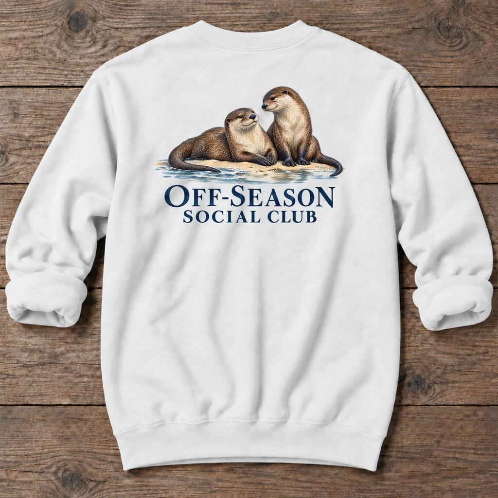 Off-Season Social Club Otters Back Design Midweight Sweatshirt in White, Salty Paws coastal sweatshirt